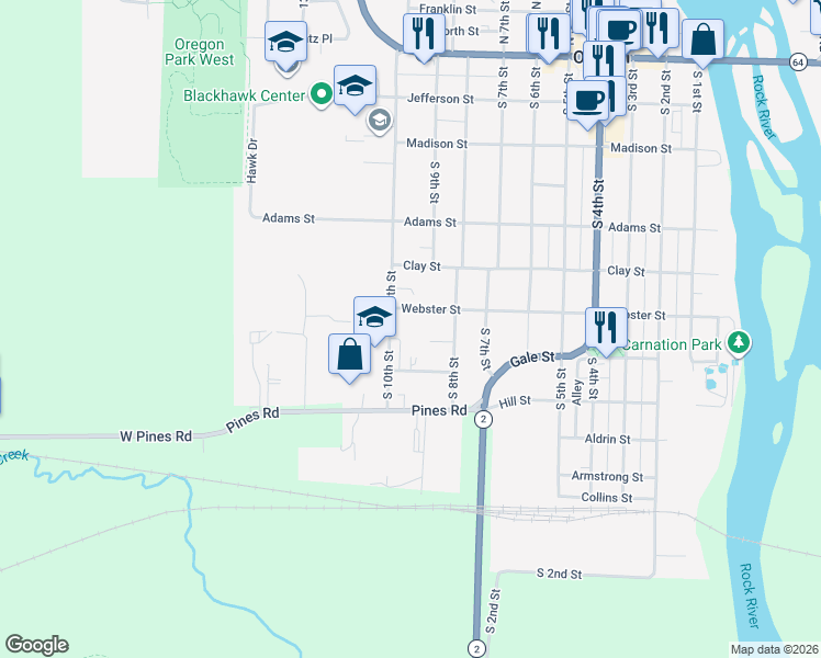 map of restaurants, bars, coffee shops, grocery stores, and more near 811 South 10th Street in Oregon