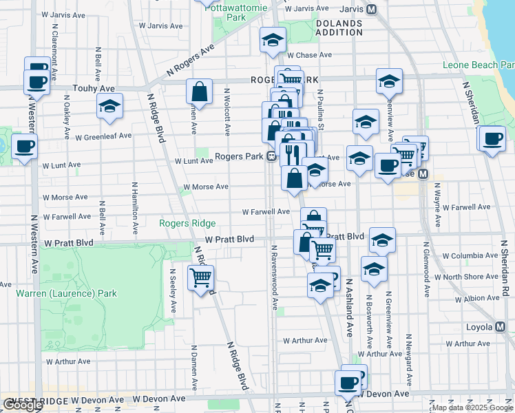 map of restaurants, bars, coffee shops, grocery stores, and more near in Chicago