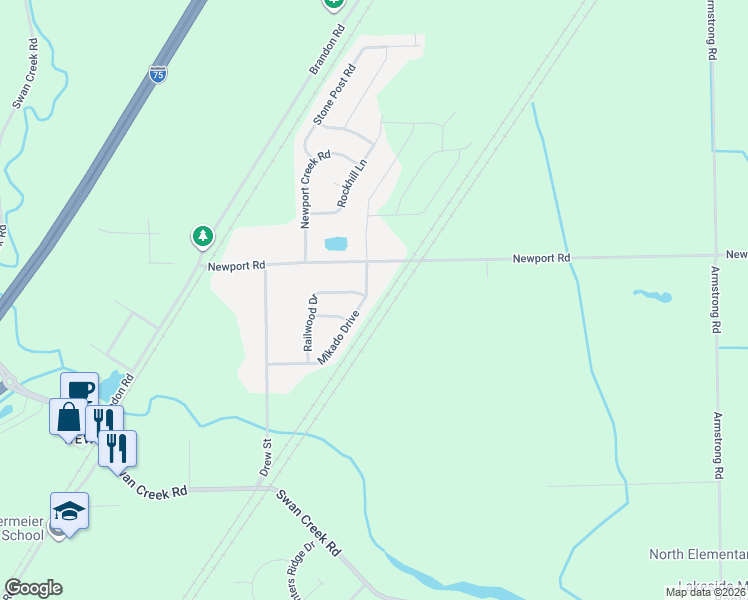 map of restaurants, bars, coffee shops, grocery stores, and more near 4296 Newport Road in Charter Township of Berlin