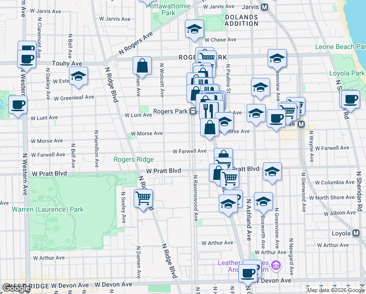 map of restaurants, bars, coffee shops, grocery stores, and more near in Chicago