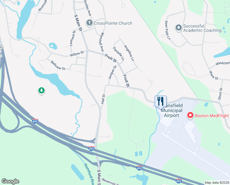 map of restaurants, bars, coffee shops, grocery stores, and more near 88 Hall Street in Mansfield