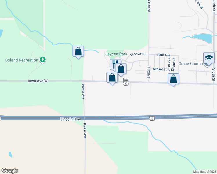 map of restaurants, bars, coffee shops, grocery stores, and more near 1414 Iowa Avenue West in Marshalltown