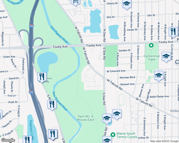 map of restaurants, bars, coffee shops, grocery stores, and more near 200 Thames Parkway in Park Ridge