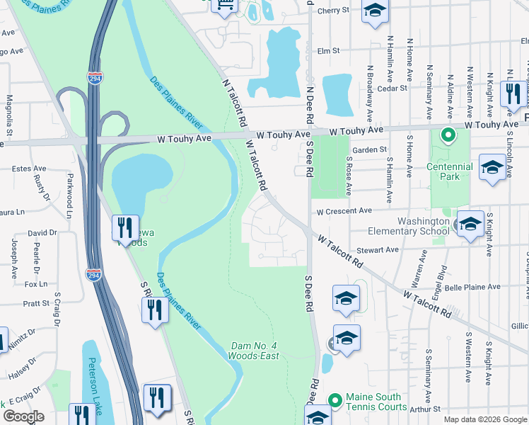 map of restaurants, bars, coffee shops, grocery stores, and more near 200 Thames Parkway in Park Ridge