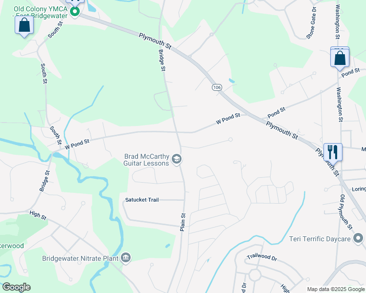 map of restaurants, bars, coffee shops, grocery stores, and more near 5 Sarah Drive in Bridgewater