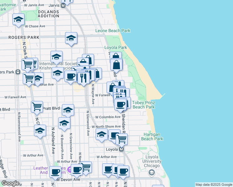 map of restaurants, bars, coffee shops, grocery stores, and more near in Chicago