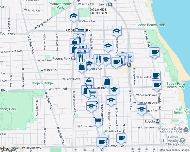 map of restaurants, bars, coffee shops, grocery stores, and more near in Chicago