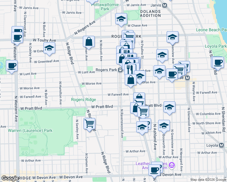 map of restaurants, bars, coffee shops, grocery stores, and more near in Chicago