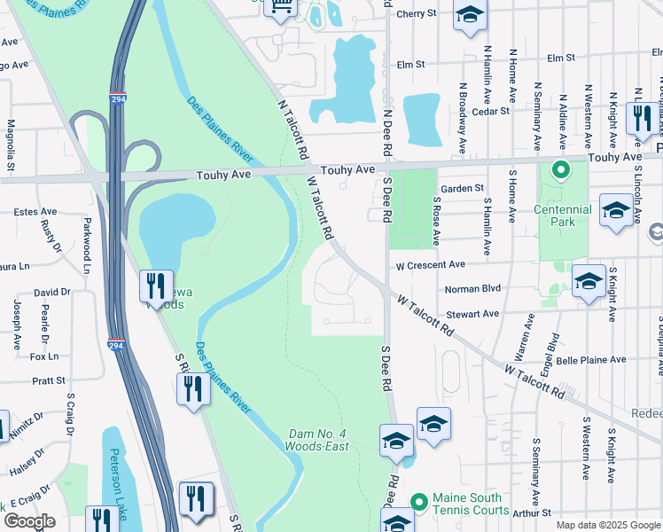 map of restaurants, bars, coffee shops, grocery stores, and more near 200 Thames Parkway in Park Ridge