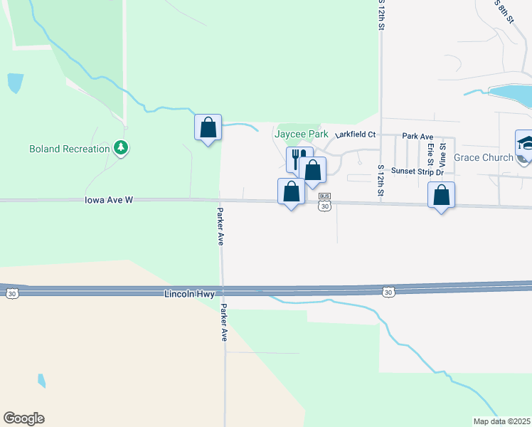 map of restaurants, bars, coffee shops, grocery stores, and more near 1414 Iowa Avenue West in Marshalltown