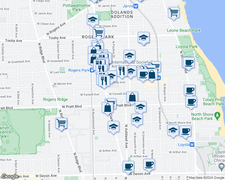 map of restaurants, bars, coffee shops, grocery stores, and more near in Chicago