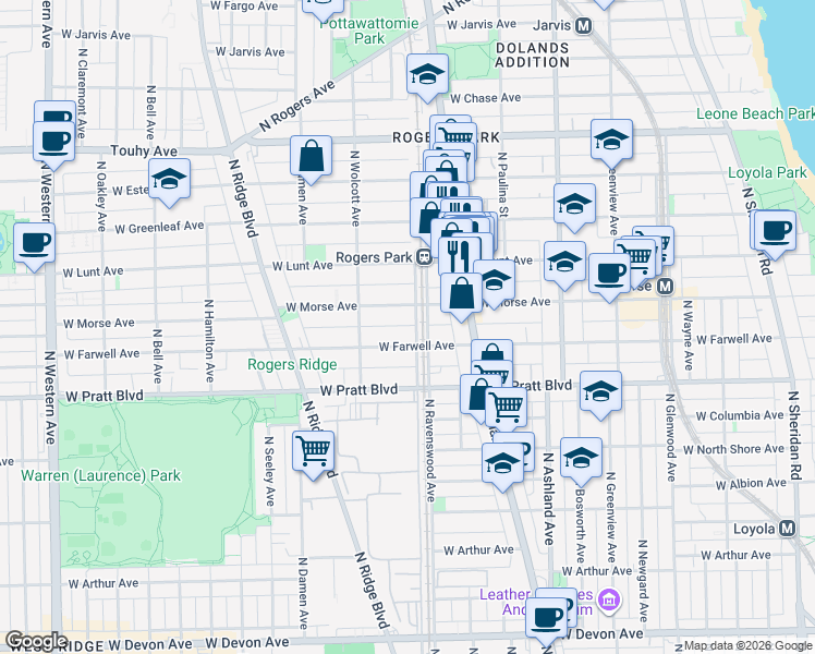 map of restaurants, bars, coffee shops, grocery stores, and more near in Chicago