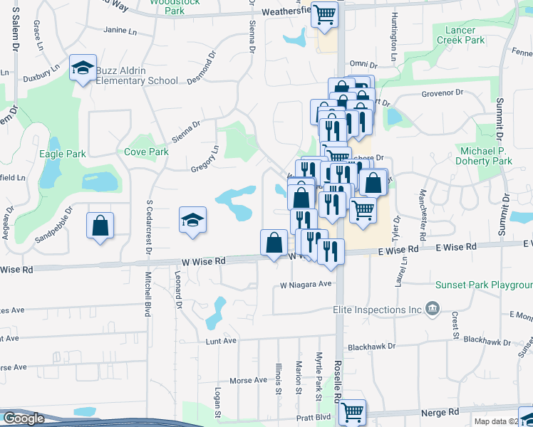 map of restaurants, bars, coffee shops, grocery stores, and more near 1089 Dickens Way in Schaumburg