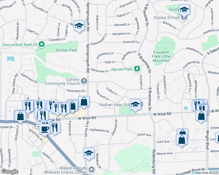 map of restaurants, bars, coffee shops, grocery stores, and more near 1423 Hartmann Drive in Schaumburg