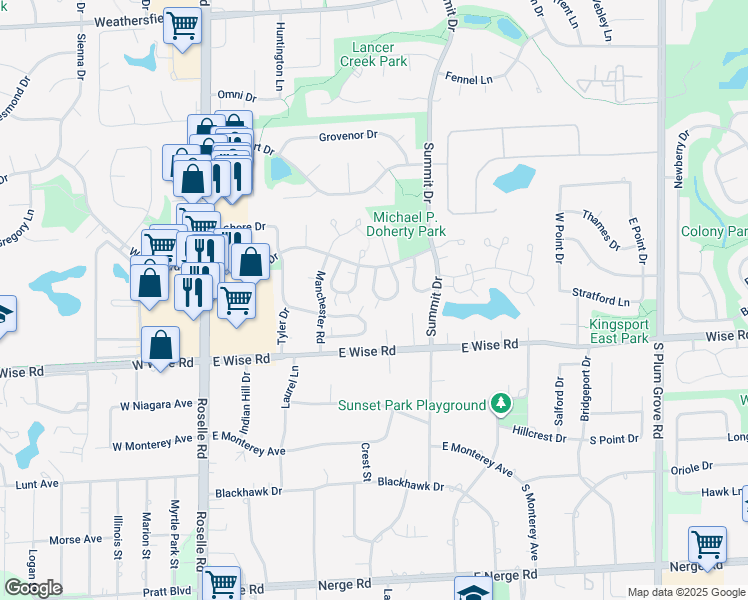 map of restaurants, bars, coffee shops, grocery stores, and more near 1106 Brunswick Harbor in Schaumburg