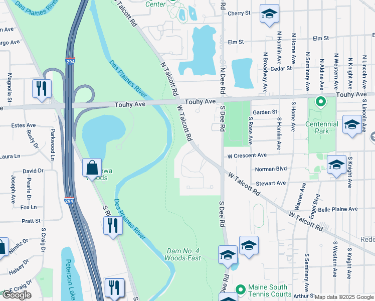 map of restaurants, bars, coffee shops, grocery stores, and more near 200 Thames Parkway in Park Ridge