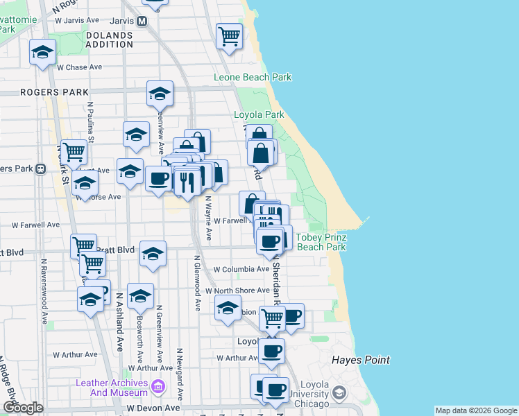 map of restaurants, bars, coffee shops, grocery stores, and more near in Chicago