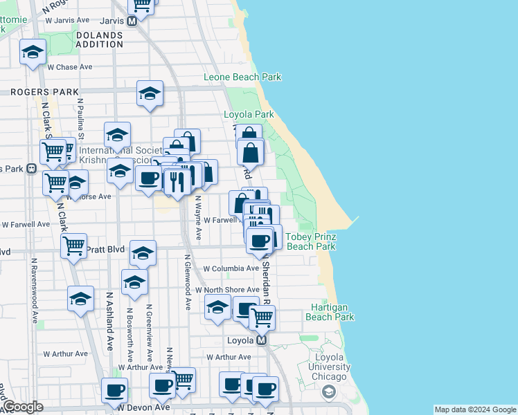 map of restaurants, bars, coffee shops, grocery stores, and more near in Chicago