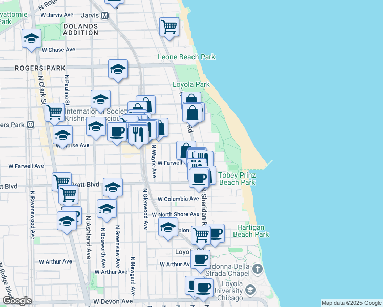 map of restaurants, bars, coffee shops, grocery stores, and more near in Chicago