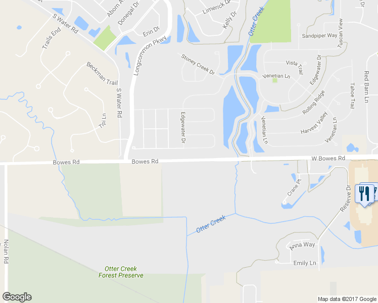 map of restaurants, bars, coffee shops, grocery stores, and more near 2831 Cascade Falls Circle in Elgin