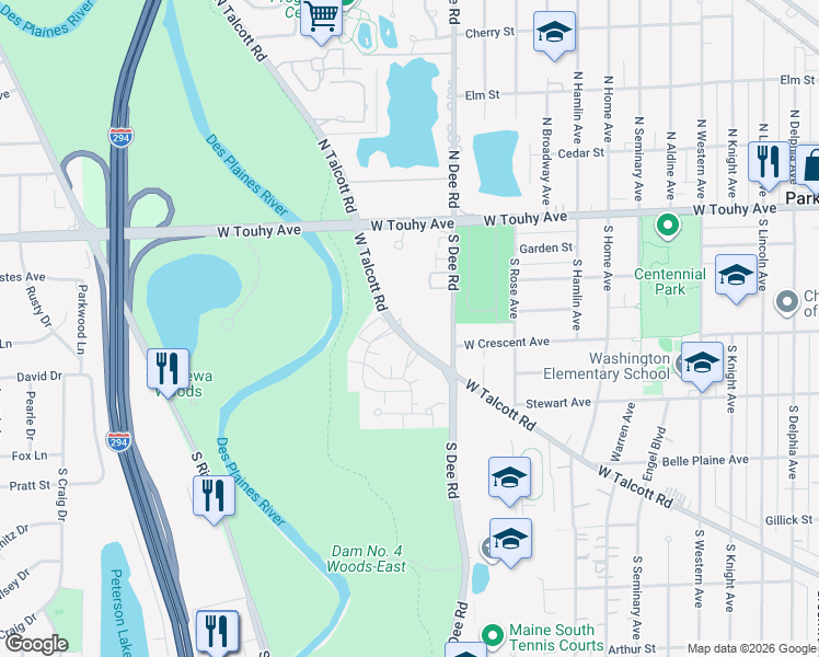 map of restaurants, bars, coffee shops, grocery stores, and more near 2420 West Talcott Road in Park Ridge