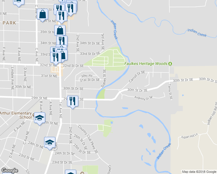 map of restaurants, bars, coffee shops, grocery stores, and more near 430 30th Street Drive Southeast in Cedar Rapids