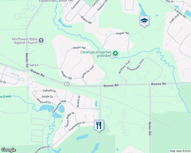 map of restaurants, bars, coffee shops, grocery stores, and more near 9N619 Santa Fe Trail in Elgin