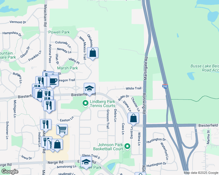 map of restaurants, bars, coffee shops, grocery stores, and more near 1548 McDevitt Circle in Elk Grove Village