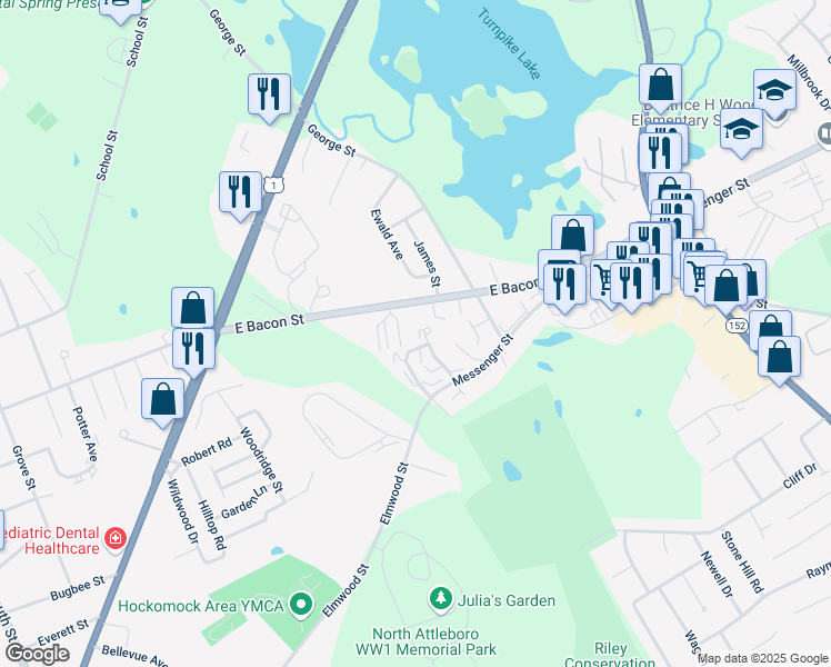 map of restaurants, bars, coffee shops, grocery stores, and more near 30 Sunnyside Drive in Plainville