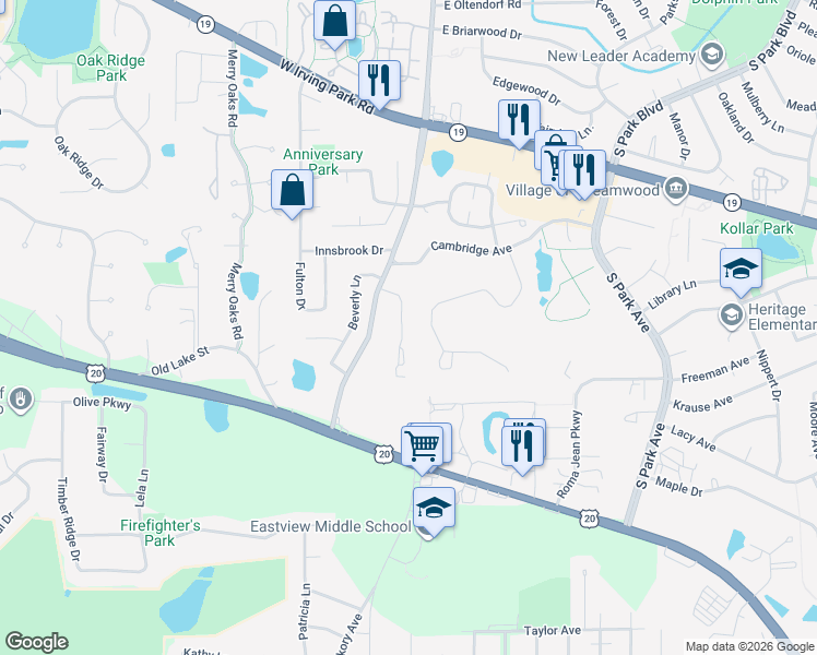 map of restaurants, bars, coffee shops, grocery stores, and more near 2115 Falmouth Court in Streamwood