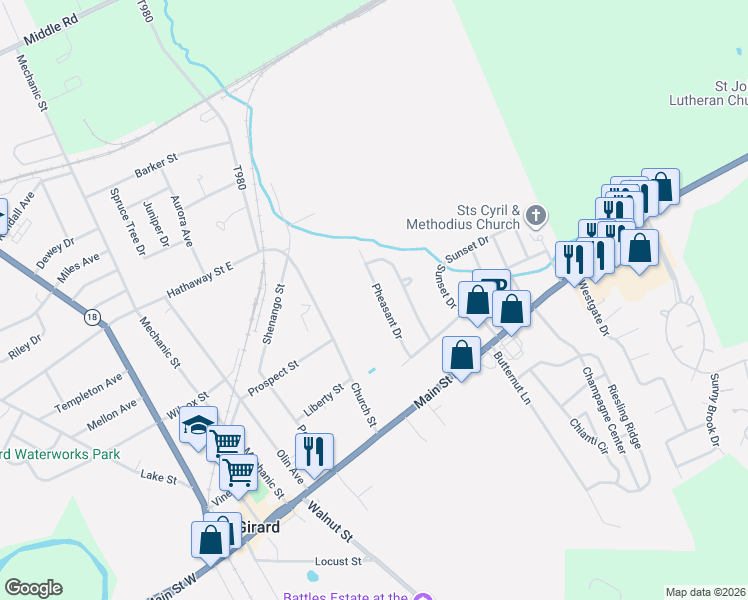 map of restaurants, bars, coffee shops, grocery stores, and more near 306 Pheasant Dr in Girard