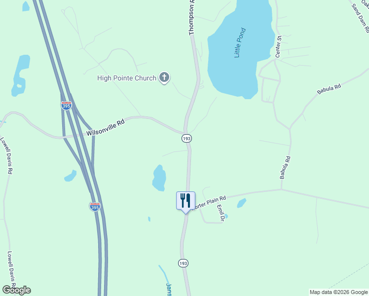 map of restaurants, bars, coffee shops, grocery stores, and more near 2 Mary Road in Thompson