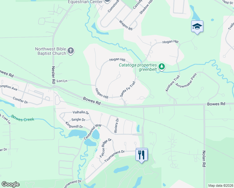 map of restaurants, bars, coffee shops, grocery stores, and more near 9N601 Santa Fe Trail in Elgin