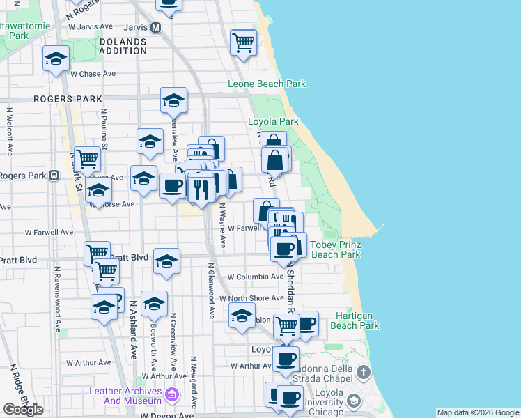 map of restaurants, bars, coffee shops, grocery stores, and more near 1225 West Morse Avenue in Chicago