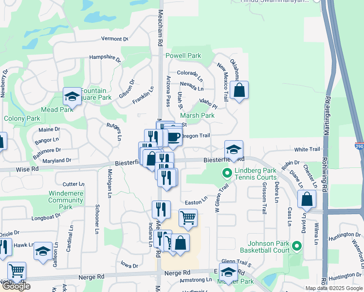 map of restaurants, bars, coffee shops, grocery stores, and more near 1556 Columbia Drive in Elk Grove Village