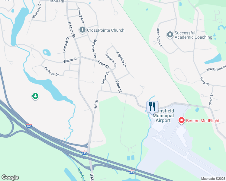 map of restaurants, bars, coffee shops, grocery stores, and more near 88 Hall Street in Mansfield