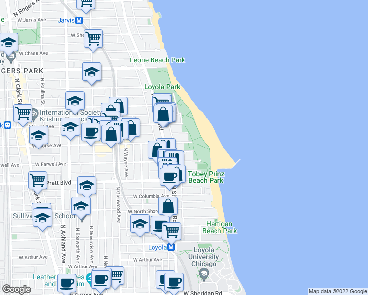 map of restaurants, bars, coffee shops, grocery stores, and more near 1125 West Morse Avenue in Chicago