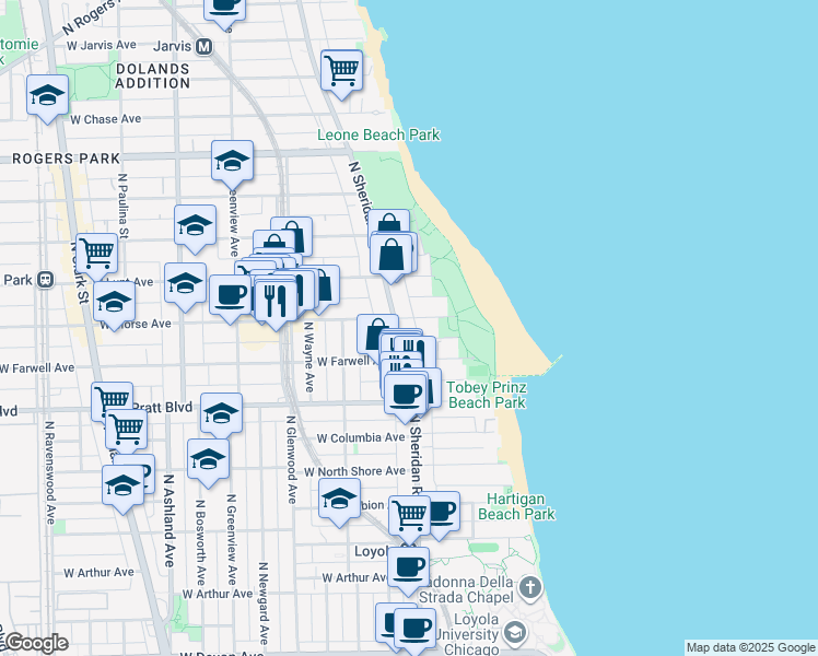 map of restaurants, bars, coffee shops, grocery stores, and more near in Chicago