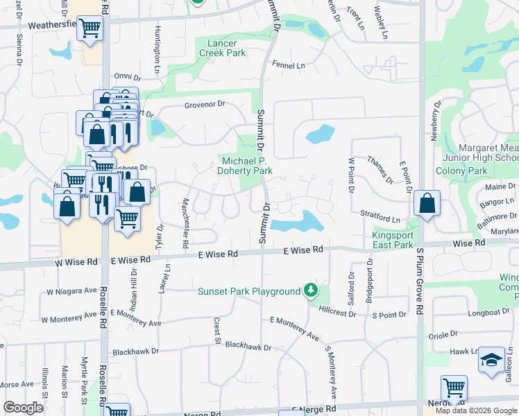 map of restaurants, bars, coffee shops, grocery stores, and more near 1072 Newport Harbor in Schaumburg