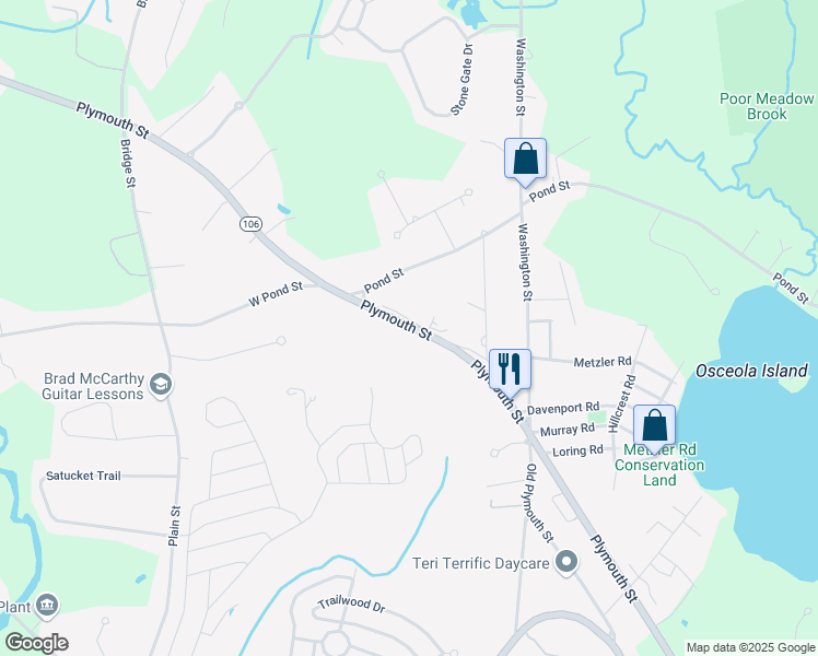 map of restaurants, bars, coffee shops, grocery stores, and more near 1155 Plymouth Street in East Bridgewater