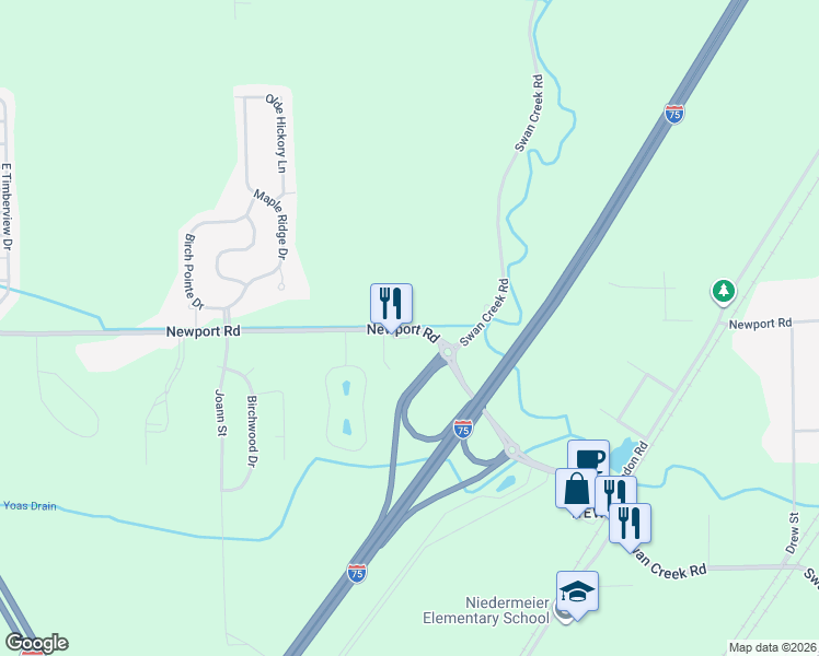 map of restaurants, bars, coffee shops, grocery stores, and more near 3399 Newport Road in Monroe County
