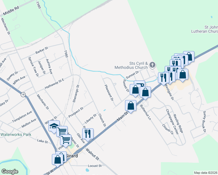 map of restaurants, bars, coffee shops, grocery stores, and more near 306 Pheasant Drive in Girard