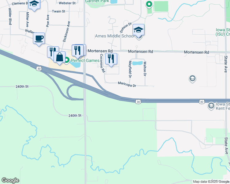 map of restaurants, bars, coffee shops, grocery stores, and more near 4370 U.S. 30 in Ames