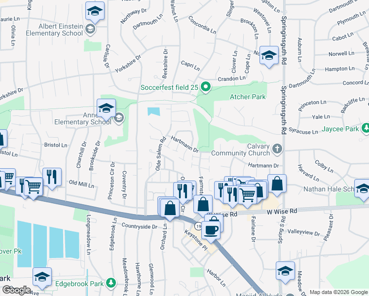 map of restaurants, bars, coffee shops, grocery stores, and more near 7570 Sarson Way in Hanover Park