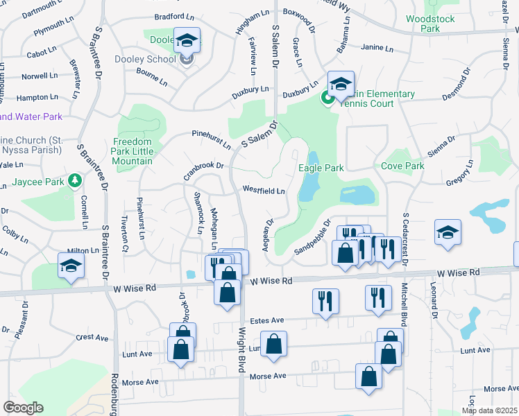 map of restaurants, bars, coffee shops, grocery stores, and more near 1071 South Salem Drive in Schaumburg