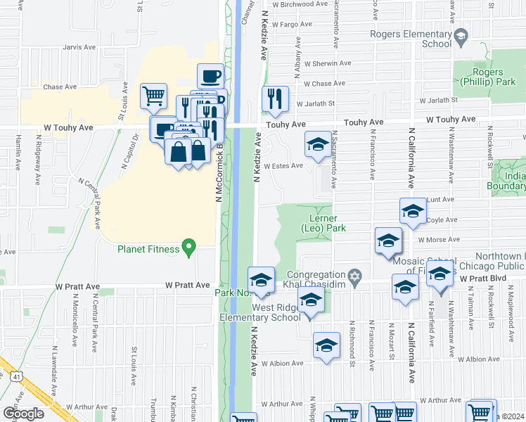 map of restaurants, bars, coffee shops, grocery stores, and more near in Chicago