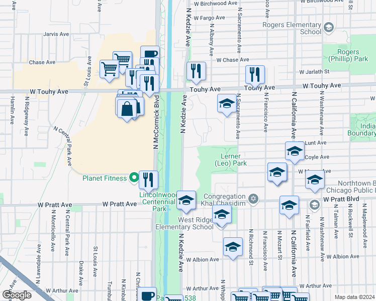 map of restaurants, bars, coffee shops, grocery stores, and more near in Chicago