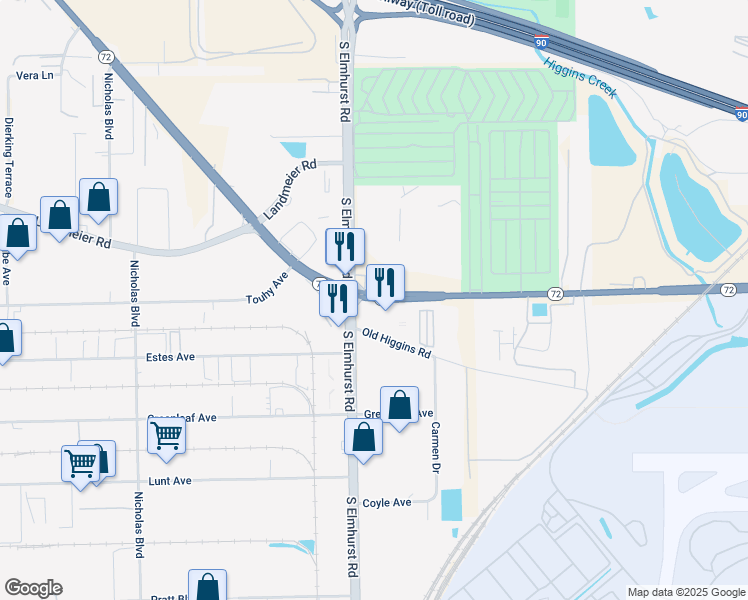 map of restaurants, bars, coffee shops, grocery stores, and more near 11601 West Touhy Avenue in Chicago