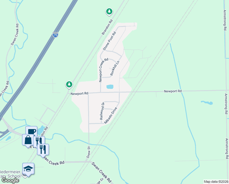 map of restaurants, bars, coffee shops, grocery stores, and more near 4196 Newport Road in Charter Township of Berlin