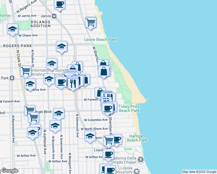 map of restaurants, bars, coffee shops, grocery stores, and more near in Chicago